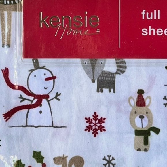 Christmas Holiday Full Size Sheet Set - snowman reindeer snowflakes animals - Picture 2 of 3